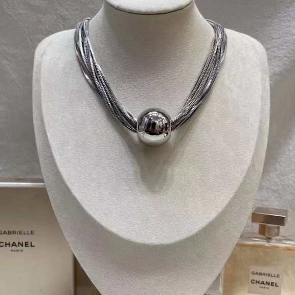 Silver Ball Multi Chain Choker - Picture 2 of 5